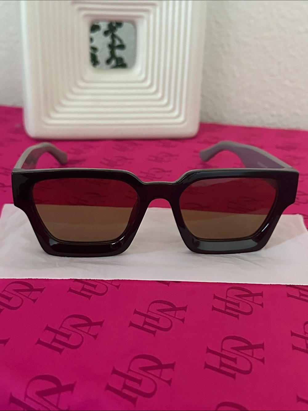 Chunky Square Sunglasses - Black Frame with Brown Lenses